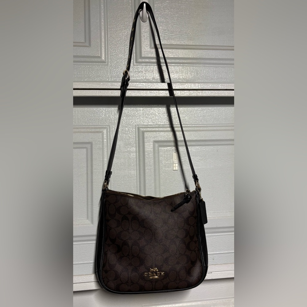Coach Dark Brown Signature Shoulder Bag with Gold Hardware